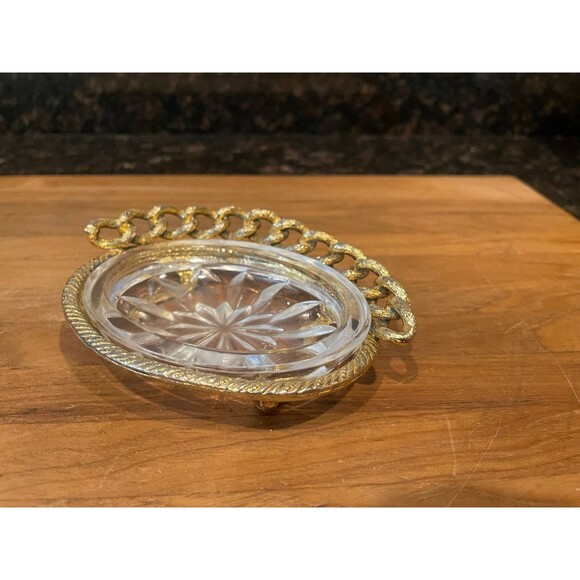 Hollywood Regency Glass Oval Mid-Century Trinket tray - Picture 1 of 7